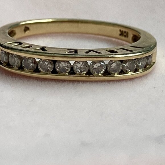 Elegant 10K Yellow Gold "I Love You" Chanel Diamond Band (0.40-0.50 CT) – Size 6 - Picture 7 of 17